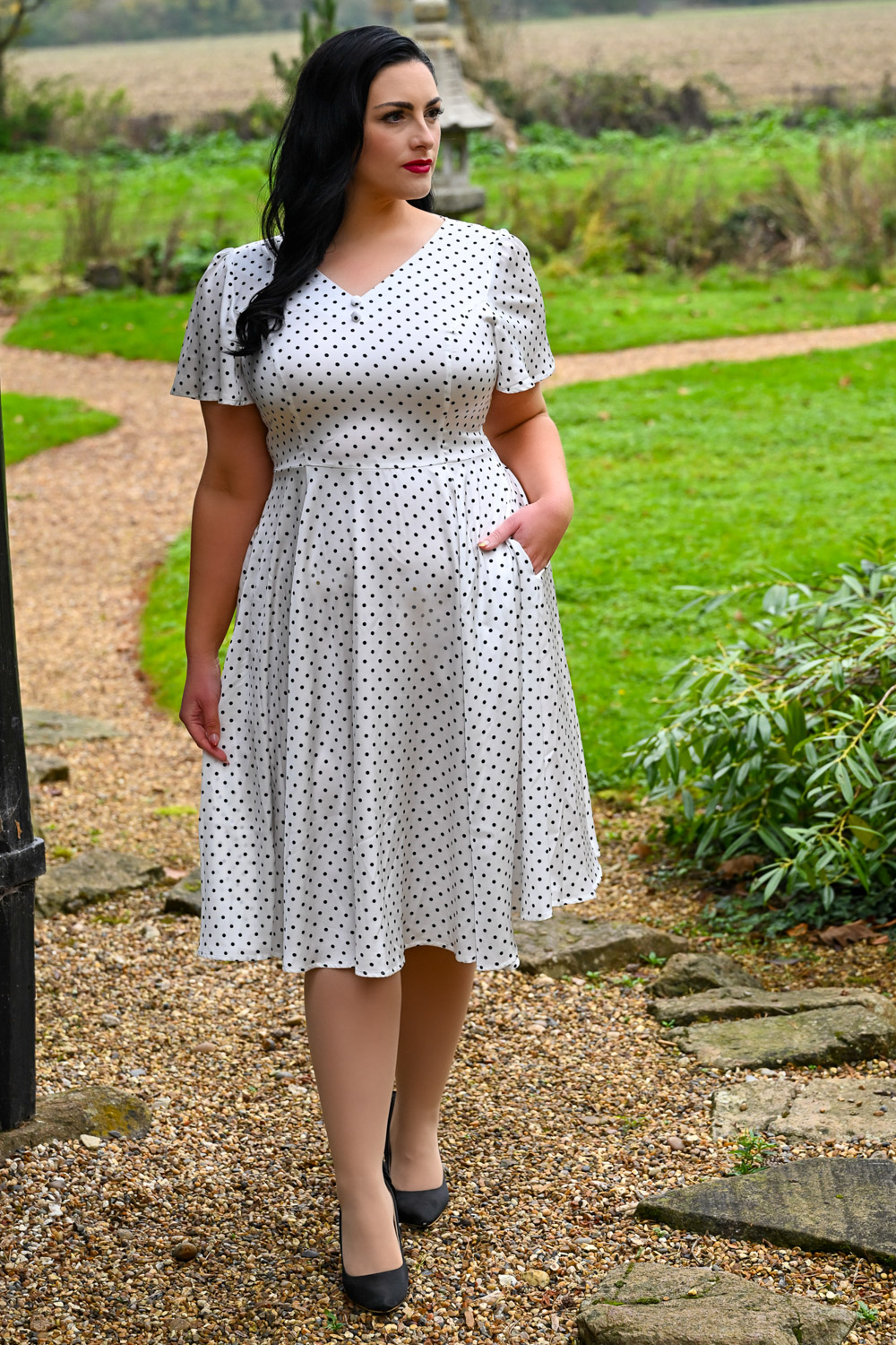 Thea Polka Dot Swing Dress in Extended Sizing